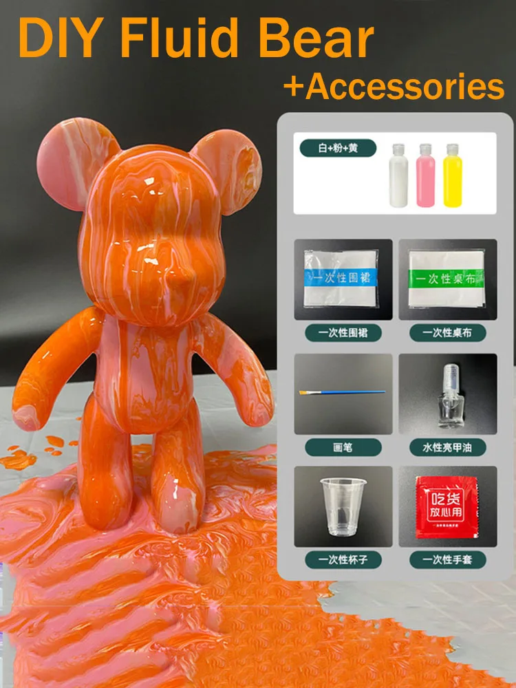 

DIY Fluid Bear Sculpture Handmade Bearbrick Doll Toy Violent Bear Graffiti Painting Parent-child Toy Gift Ornaments Home Decor