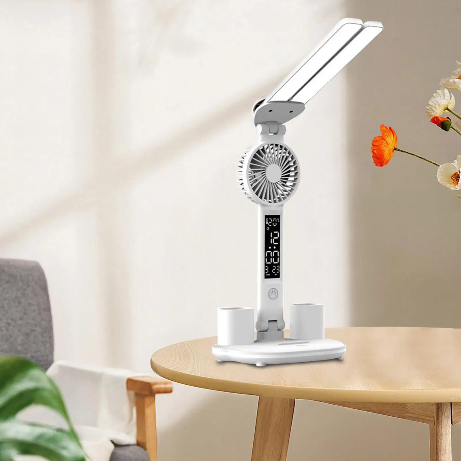

Temperature With Table Foldable Dorm Lamp Clock With Phone Lamp Head 3 For Light Date Desk Fan, Double Stand Desk Modes