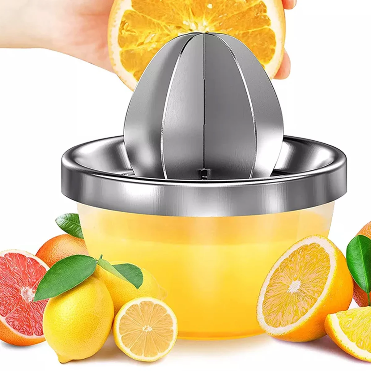 

Lemon Squeezer Stainless Steel Orange Manual Fruit Juicer Kitchen Accessories Citrus Raw Hand Pressed Juice Maker with Bowl