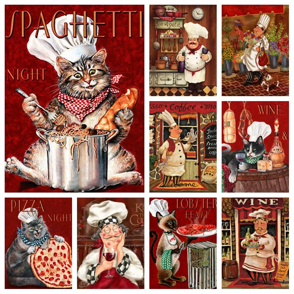 Diamond Painting Kitchen Full Round Embroidery Cat Mosaic Animal Rhinestones Picture Cross Stitch Home Decor | Дом и сад