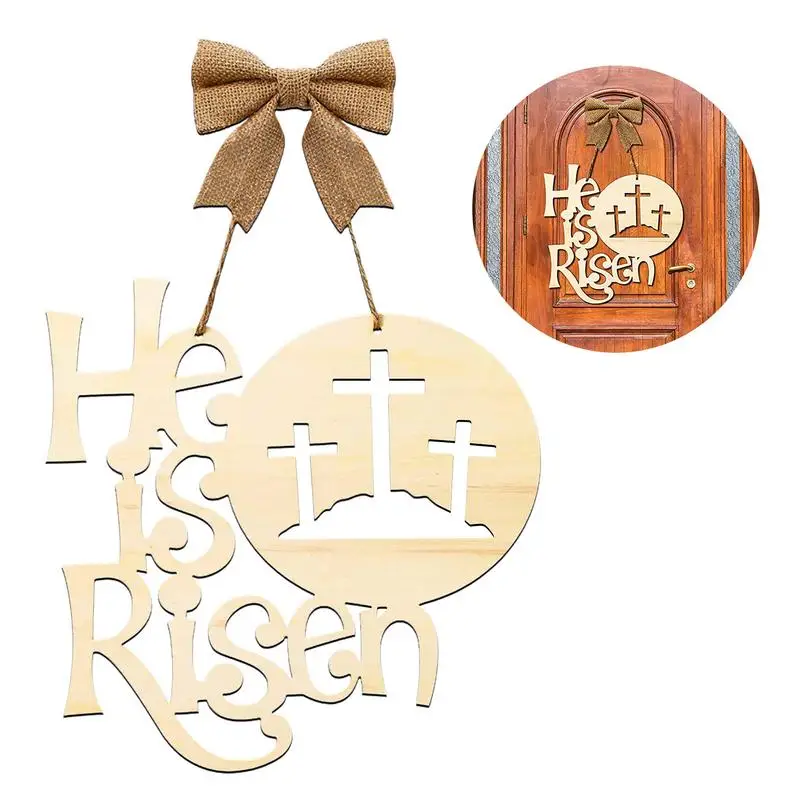

Easter Party Door Hanging Sign Wooden He Is Risen Door Sign Easter Decoration DIY Wooden Craft Ornaments For Home Easter Decor