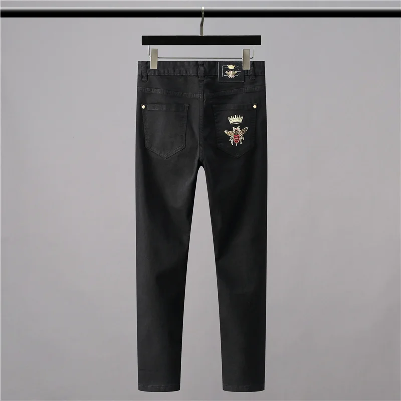 

2023 High Classical New Vintage Morden Luxurious Embroidered Bee Crown jeans Cotton Denim Pants comfort casual 28-38 #N404