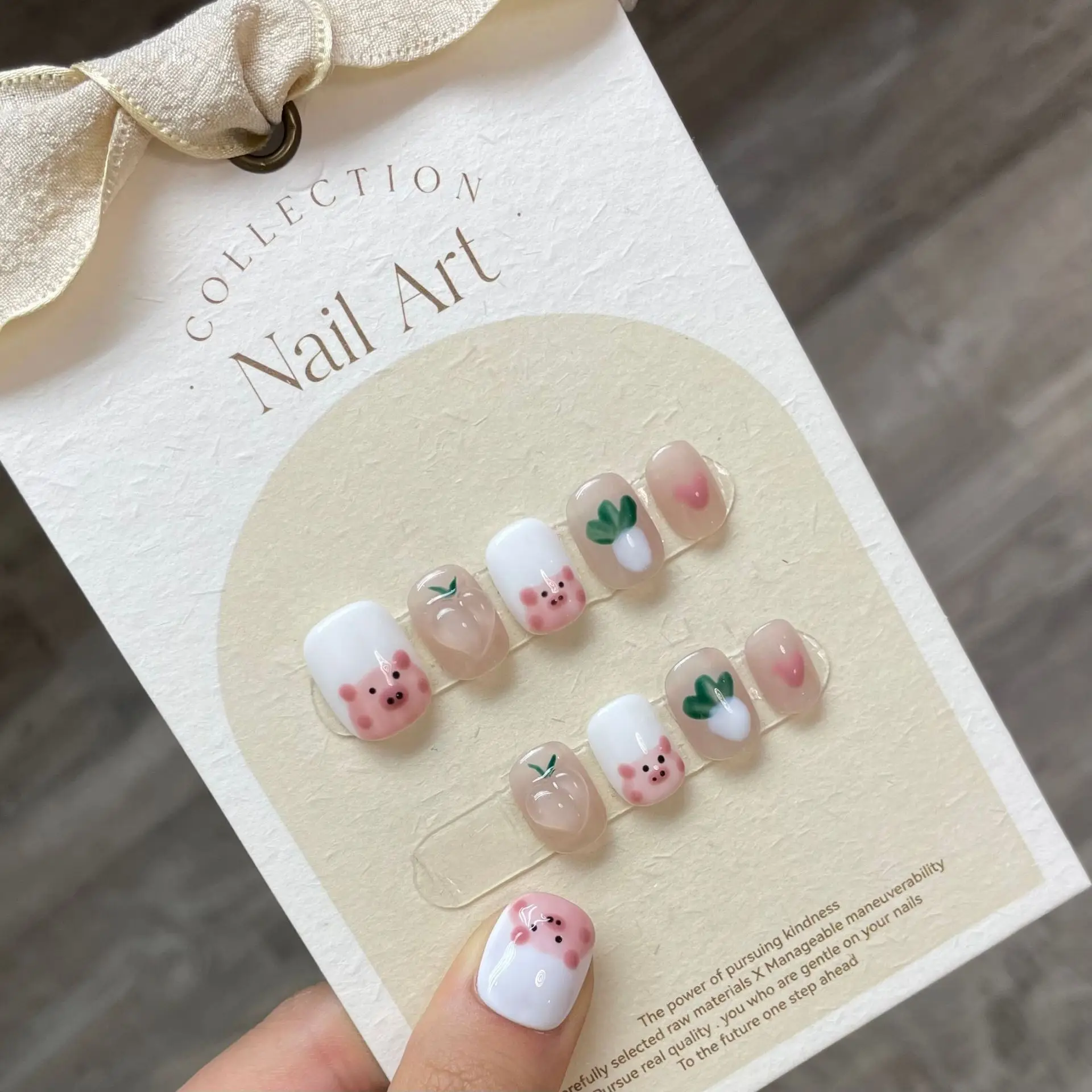 

Short Handmade Kawaii Cartoon Pig Wearable False Nails Full Cover Artificial Cute Nail Art Acrylic High Quality Fake Nails