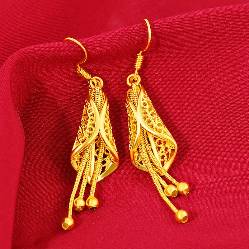 

HOYON gold Color jewelry 24k original Earrings for Women Flower with Stamen Never Fade Forever Daily Wear Looks Rich and Noble