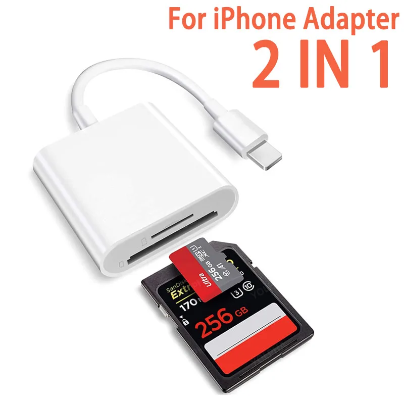 

SD TF Memory Card Adapter for iPhone14 13 12 To SD TF Card Reader Data Converter Photo Transfer Adapter 2in 1 Camera Card Reader