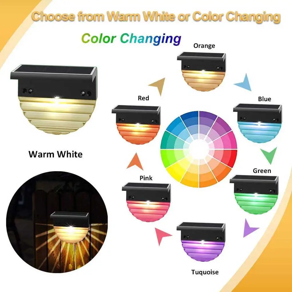 

4 Pieces Stair Steps Light Waterproof Solar Park Fence Lamp RGB Landscaping Decorative Fashion Outdoor Lighting Type 2