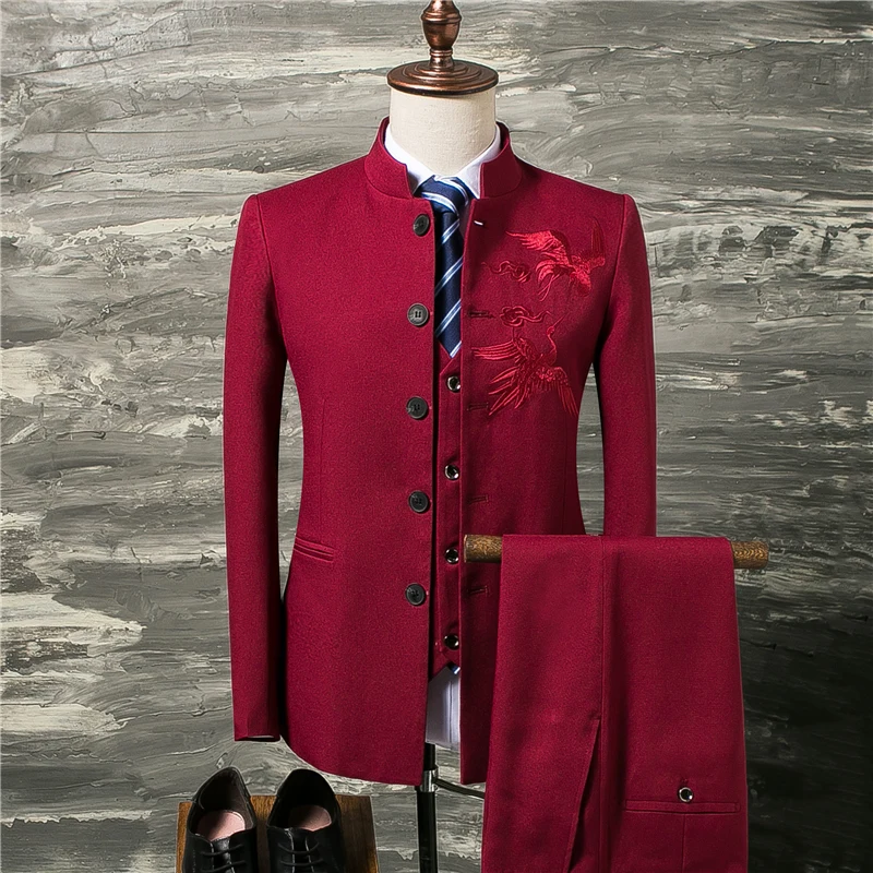 Men Suit Coat Vest Pants Fashion 