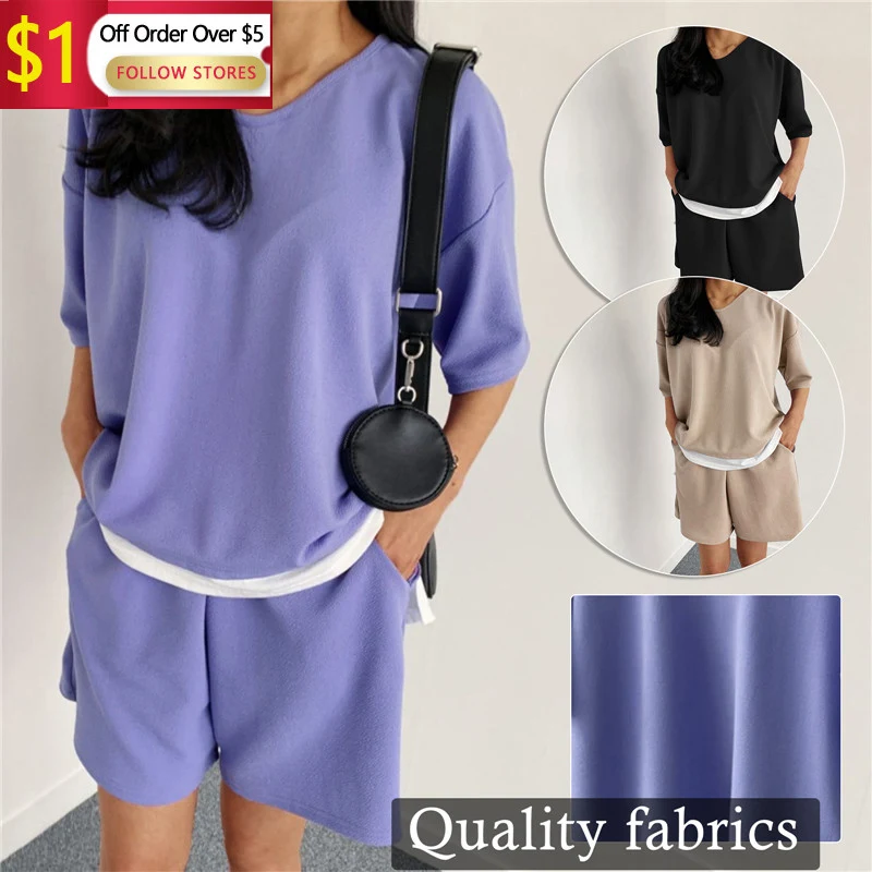 

Summer Women Clothing Set Short Sleeve T-Shirt+Shorts 2pcs Suit Letter Print Female Casual Loose Tracksuit Fashion Outfits