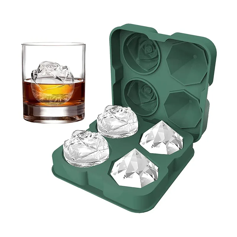 

2 Roses 2 Rhinestones Silicone Ice Mould Tray with Lid Stackable Ice Tray with Cover Cocktail Ice Cube Mold Ice Puck Make Tools