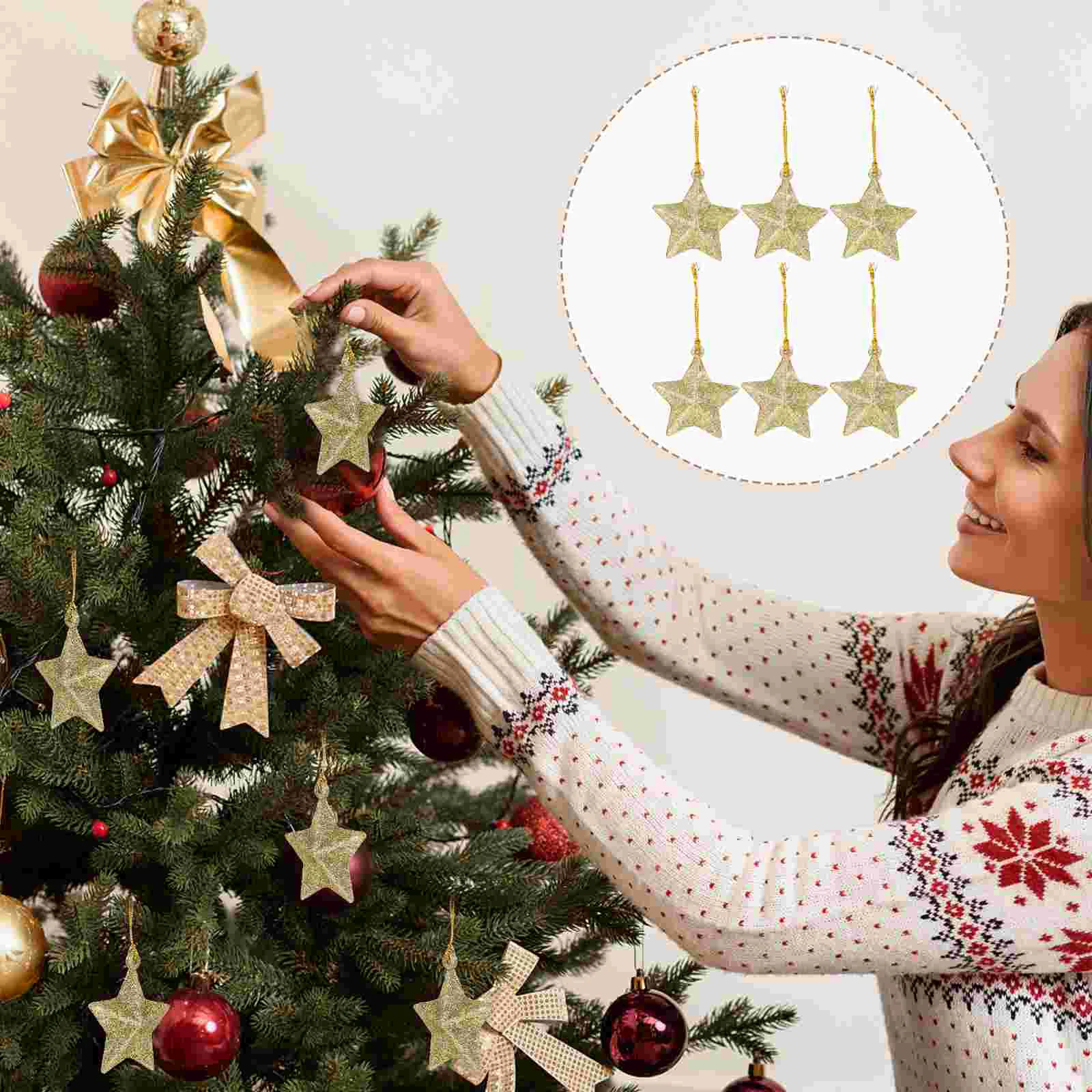 

30 Pcs Star Pendant Ornaments Christmas Gifts Tags Stars Keychain Gold Glitter Little Garland Decorations Holiday Tree Hanging