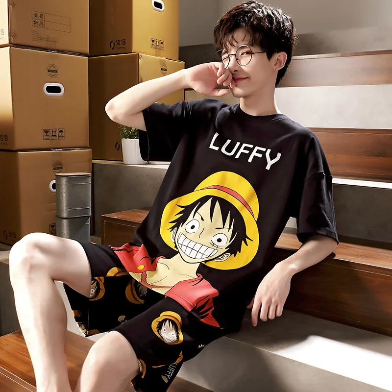 

Летние Пижамные комплекты для пар в Корейском стиле 2022, 2 шт., женская и Мужская одежда для сна, хлопковый Пижамный костюм с героями мультфиль...