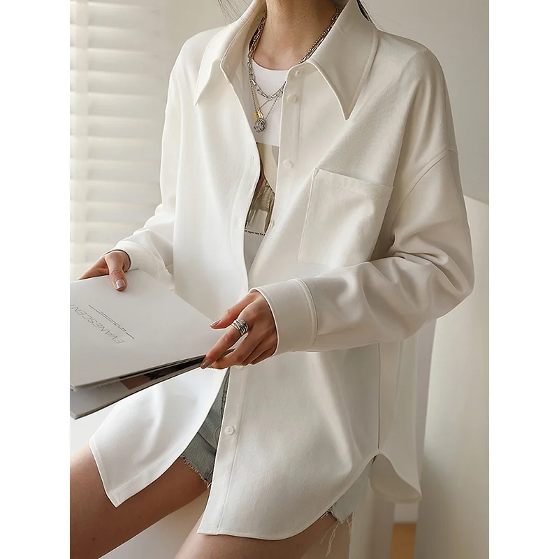 

Белая блузка-рубашка большого размера, осенняя свободная Модная хлопковая женская рубашка, Женские топы с длинным рукавом, повседневные ру...