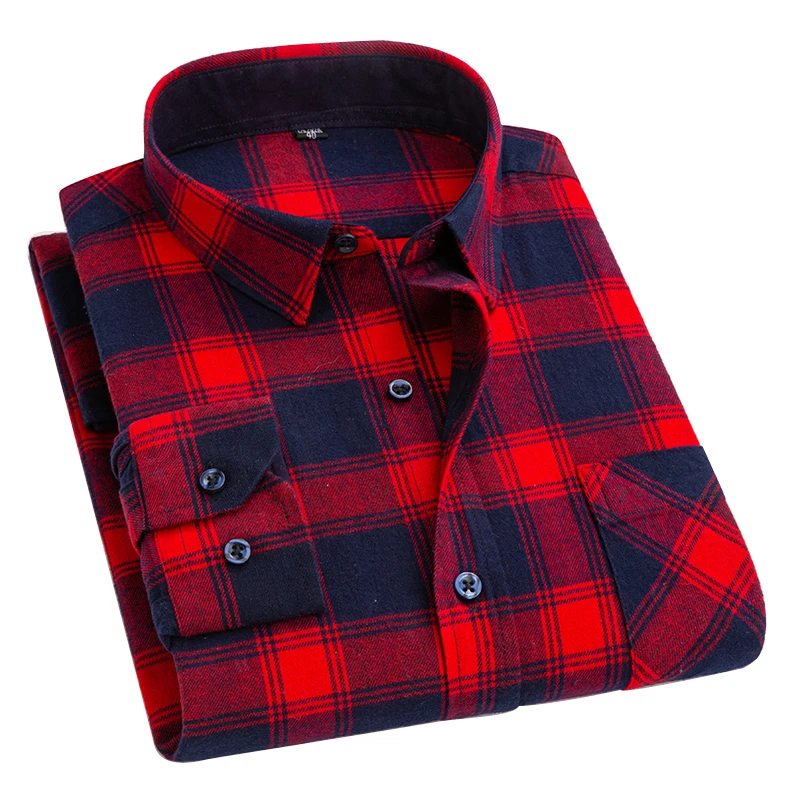 

Aoliwen Brand Men 100% Cotton daily Casual and versatile Cversized Plaid 2022 New Long Sleeve Shirts For Men Button Up Blouses