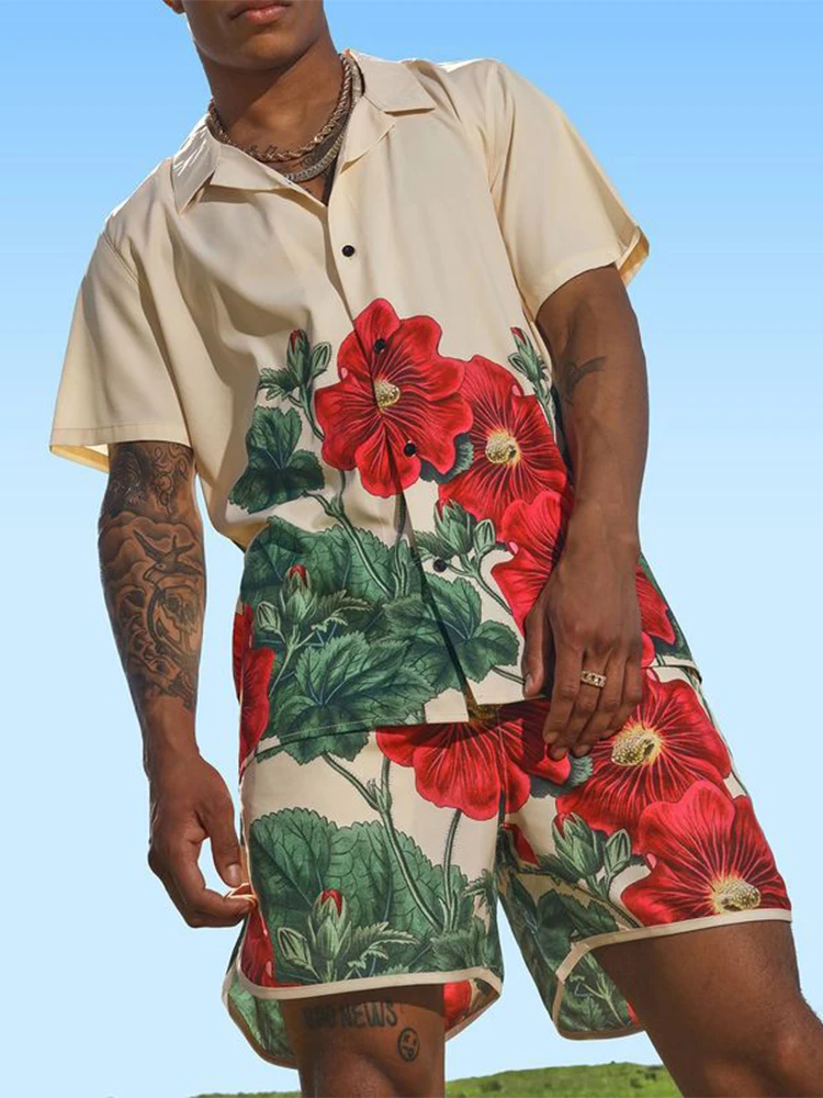 

Vintage Floral Printed Two Piece Sets Men's Short Sleeve Shirts And Shorts Suits 2022 Summer Fashion Men Clothing Beach Outfits