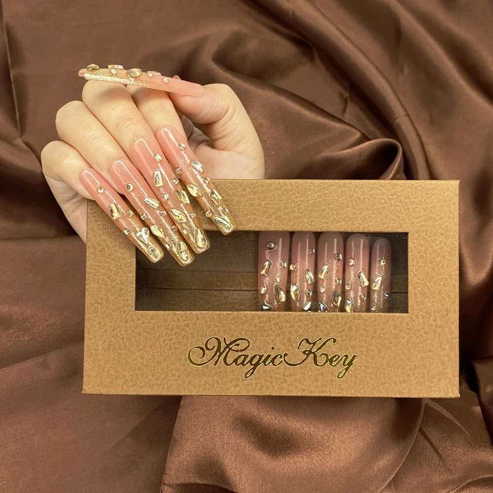 MagicKey ручная работа толщина акриловых ногтей роскошные золотые камни