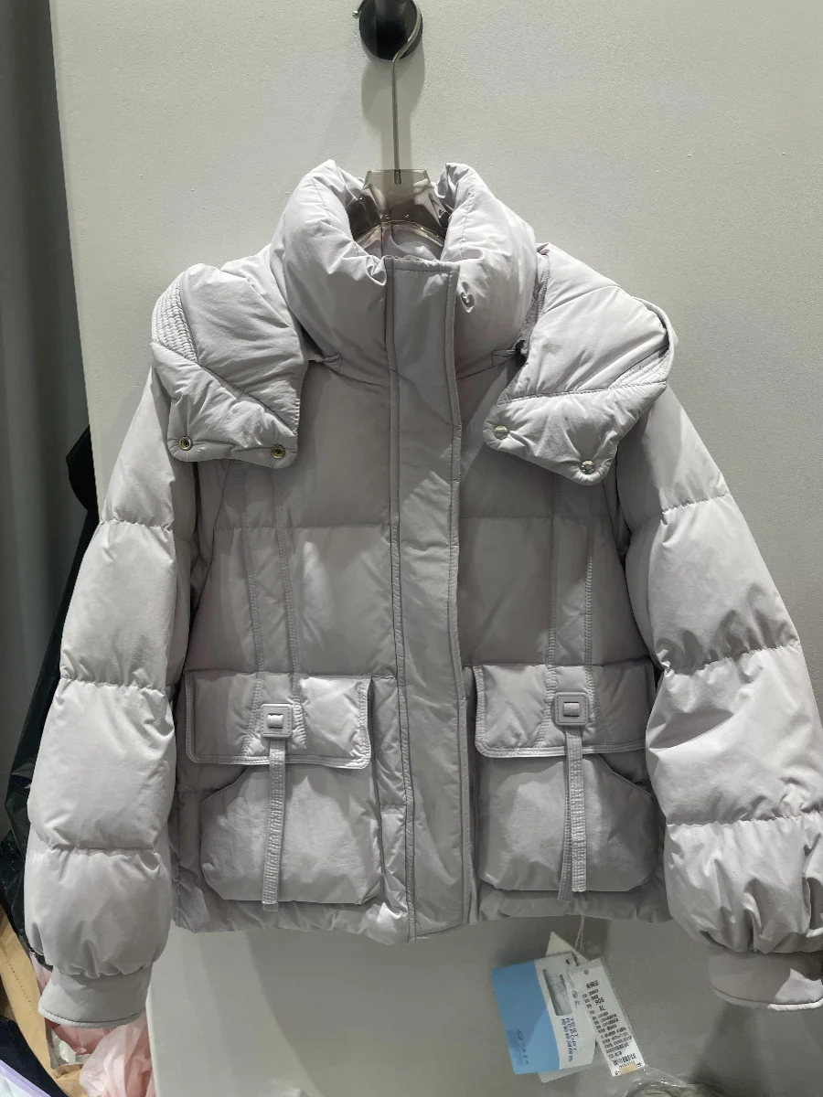 High-Grade Loose Hood Pocket White Duck Down Outerwear Women 2024 Winter Korean Fashion Age Reduction |