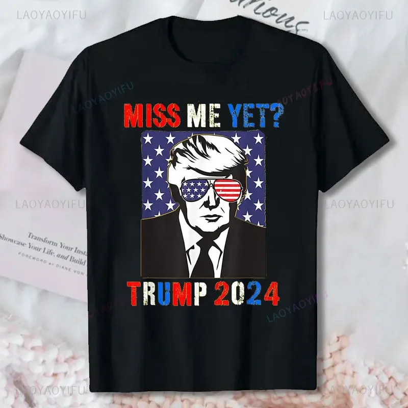 Забавная патриотическая футболка с изображением Трампа мисс меня еще 2024