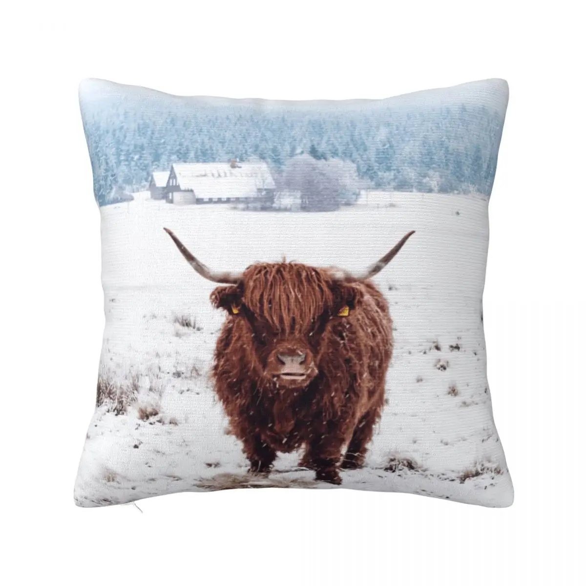 Highland Cow Plaid Pillowcase Printing Fabric Cushion Cover Decorative Animal Throw Pillow Case Cover Home Zipper 40*40cm