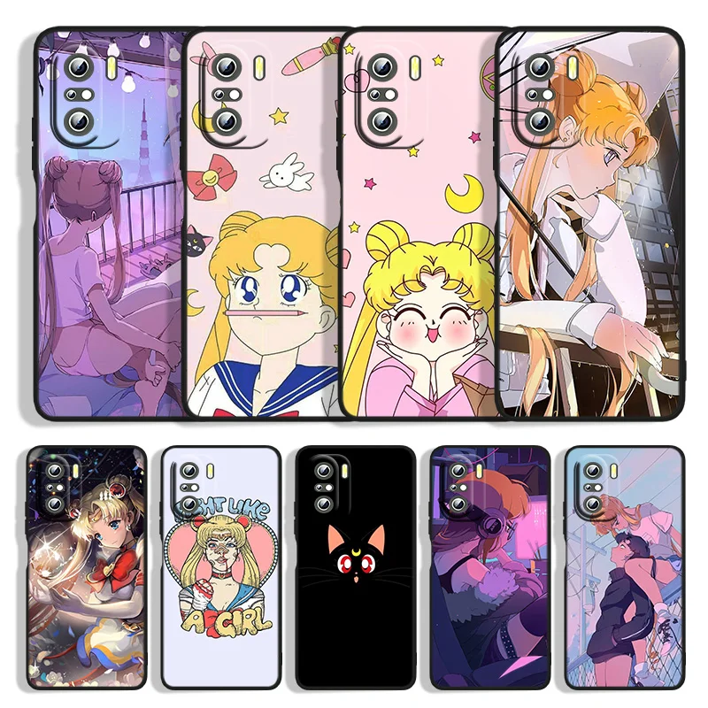 

Cartoon Sailor Moon For Xiaomi Redmi K50 Gaming 10 9T 9AT 9A 9C 8A 7A S2 6A 5A 5 4X Prime Pro Plus Black Phone Case