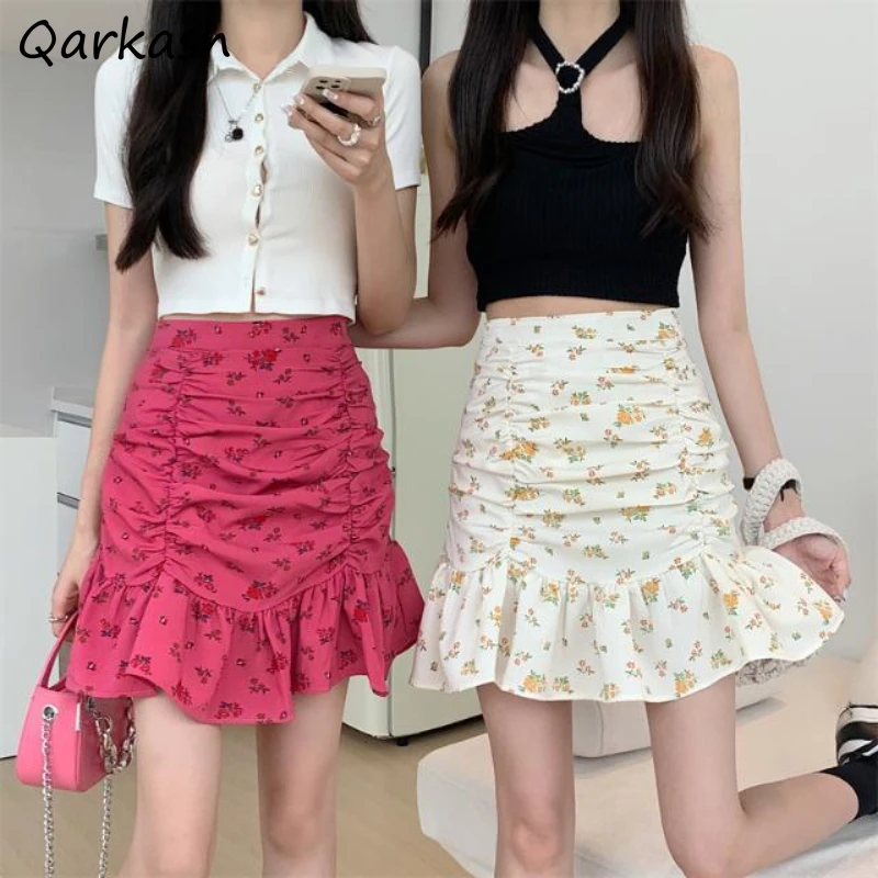 

Юбка женская с цветочным принтом, элегантная простая универсальная уютная дизайнерская юбка в Корейском стиле ретро для колледжа, Y2k, на лет...