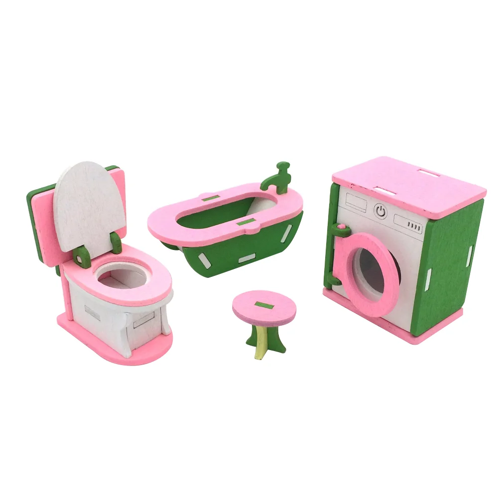 

Miniature mini house Funiture Wooden Toys for fChildren Bath £¨4sets) Diy