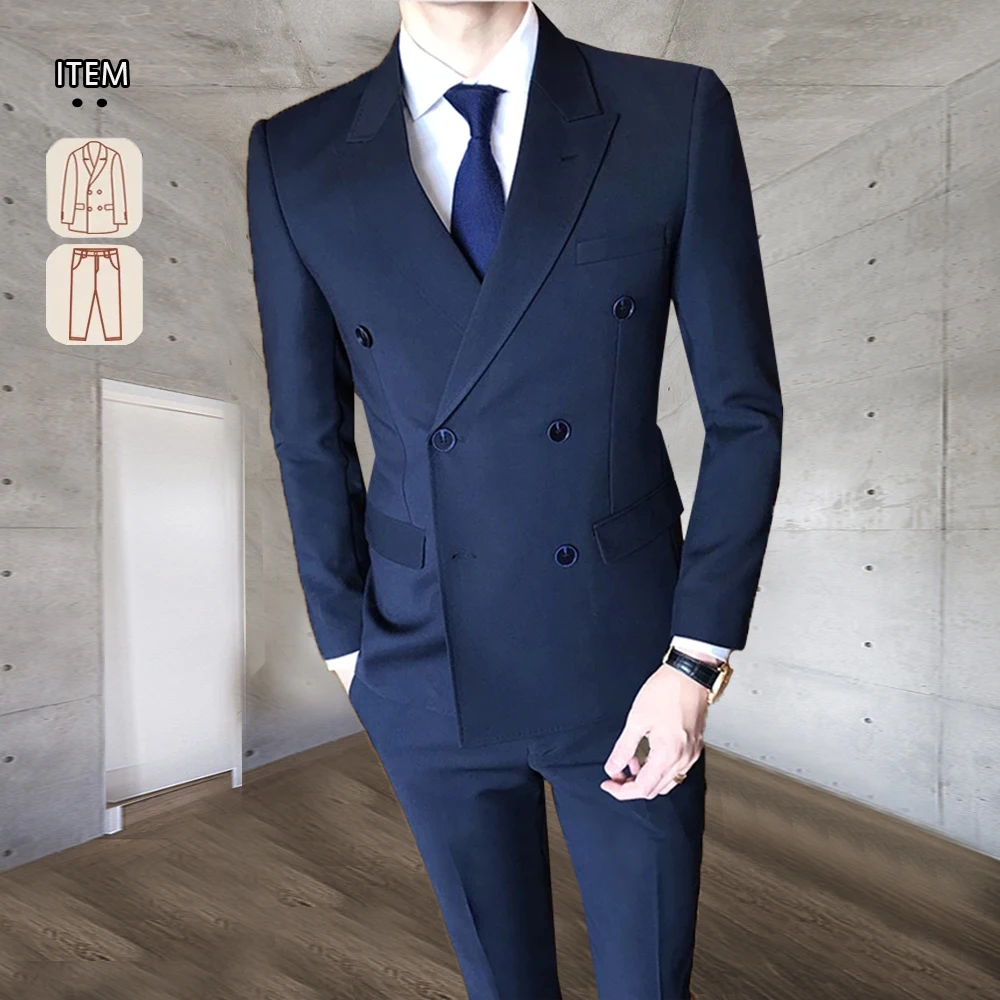 Костюм свадебный мужской из двух предметов приталенный двубортный пиджак и