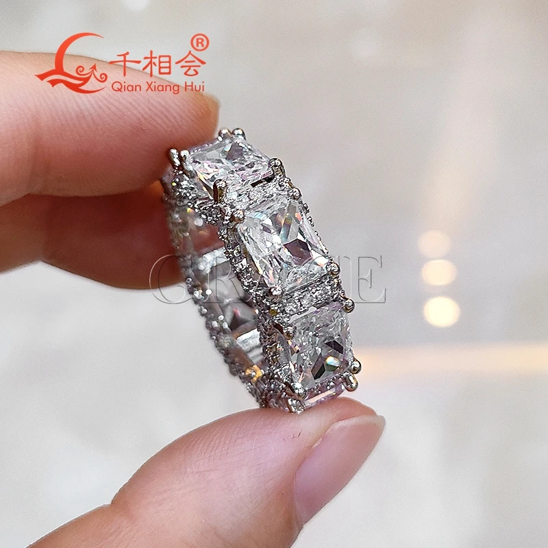 6*8mm redaint cut  Eternity Band  Sterling 925 Silver hip hop Moissanite Ring Men women  Diamonds Male fine Jewelry