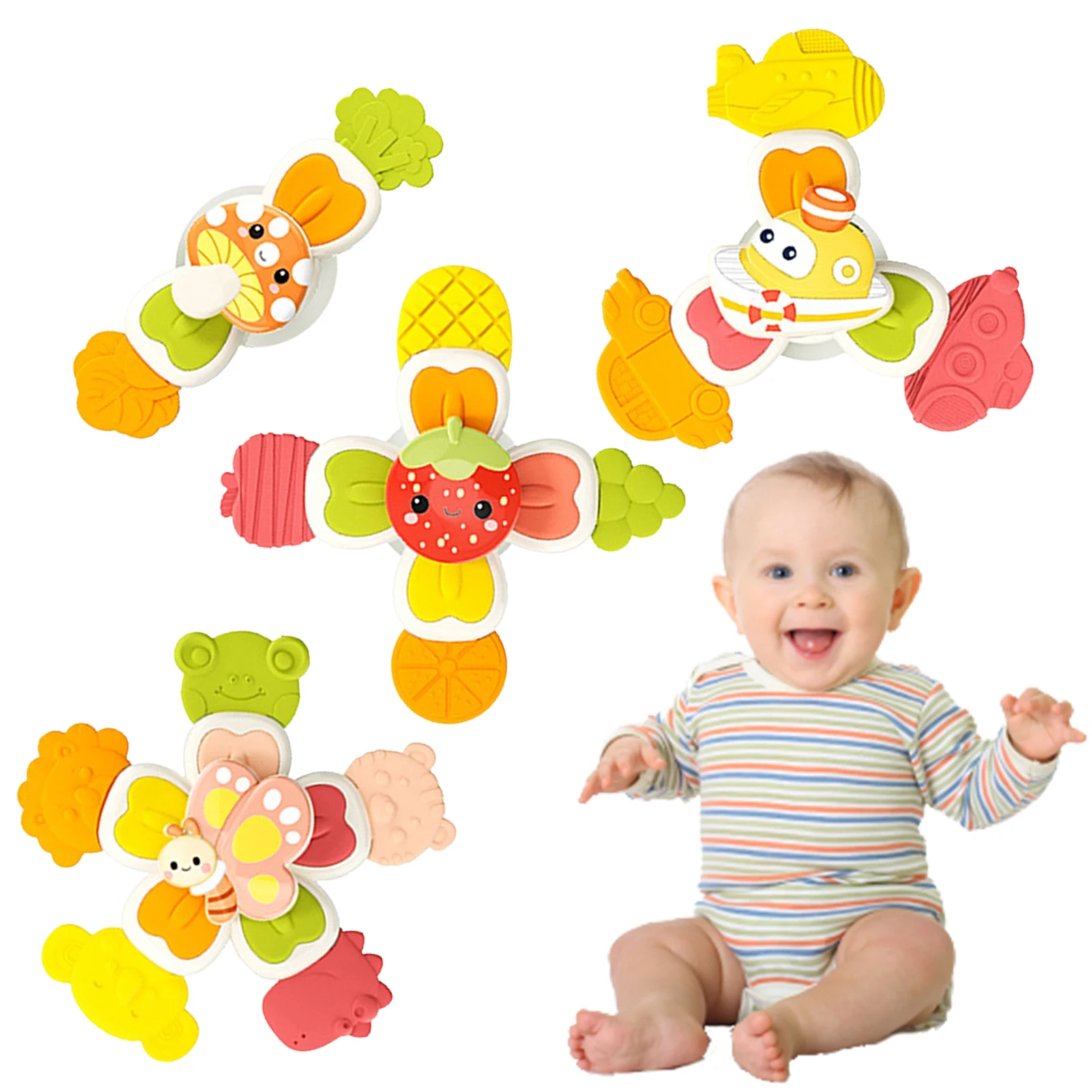 

Spinning Top Toy For Babies 4 Pieces Suction Cup Bath Spinner Toy Sensory Spinning Top Toys For Toddlers 0-1 Years Old Suction