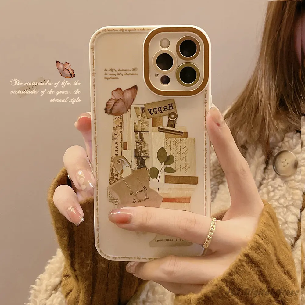 

Чехол в стиле ретро с рисунком для IPhone 11 Pro Max 14 13 12 Plus, Многоэлементный чехол с бабочкой, Мягкий защитный чехол для камеры, телефона, сотовых телефонов