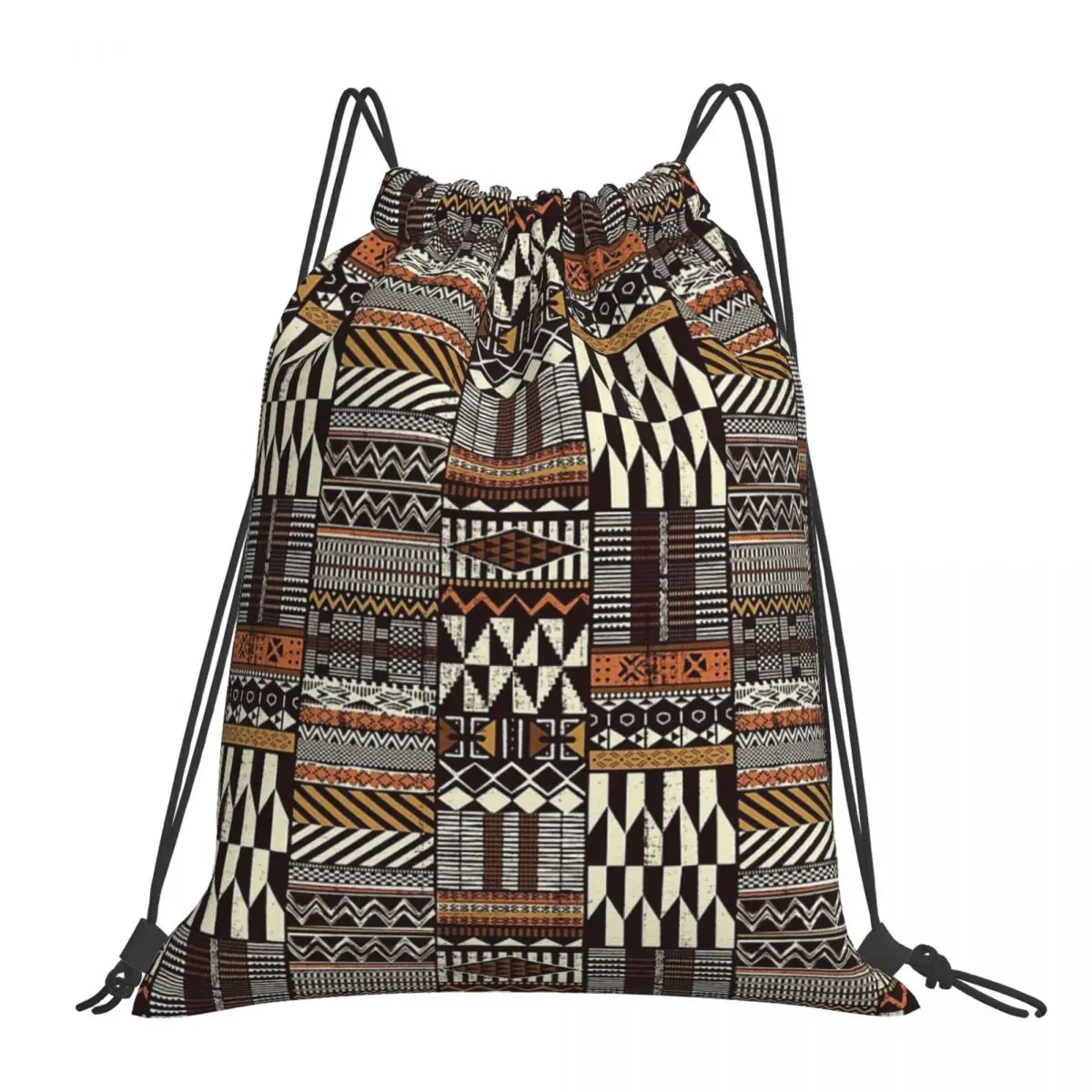 

Native Tribal African Style Fabric Patchwork Backpacks Portable Drawstring Bags Sports Bag Book Bags For Man Woman Students