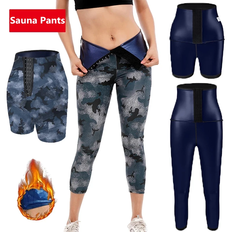 

Sweat Sauna Pants Camouflage Ion Coating Running Leggings Hot Sport Workout Effect Stretchy Athletic Trousers Breasted Shorts