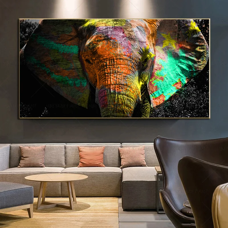 Красочный Слон искусственная картина маслом напечатанная на холсте настенные