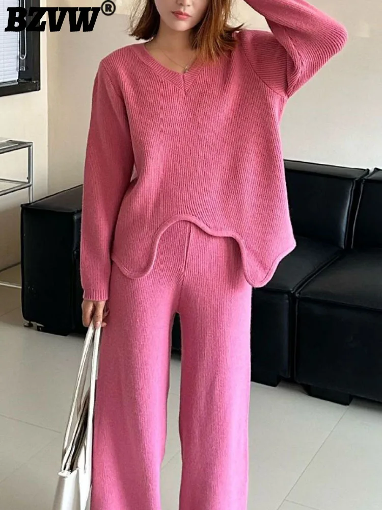 

Свитер Женский вязаный свободного покроя с V-образным вырезом и широкими штанинами