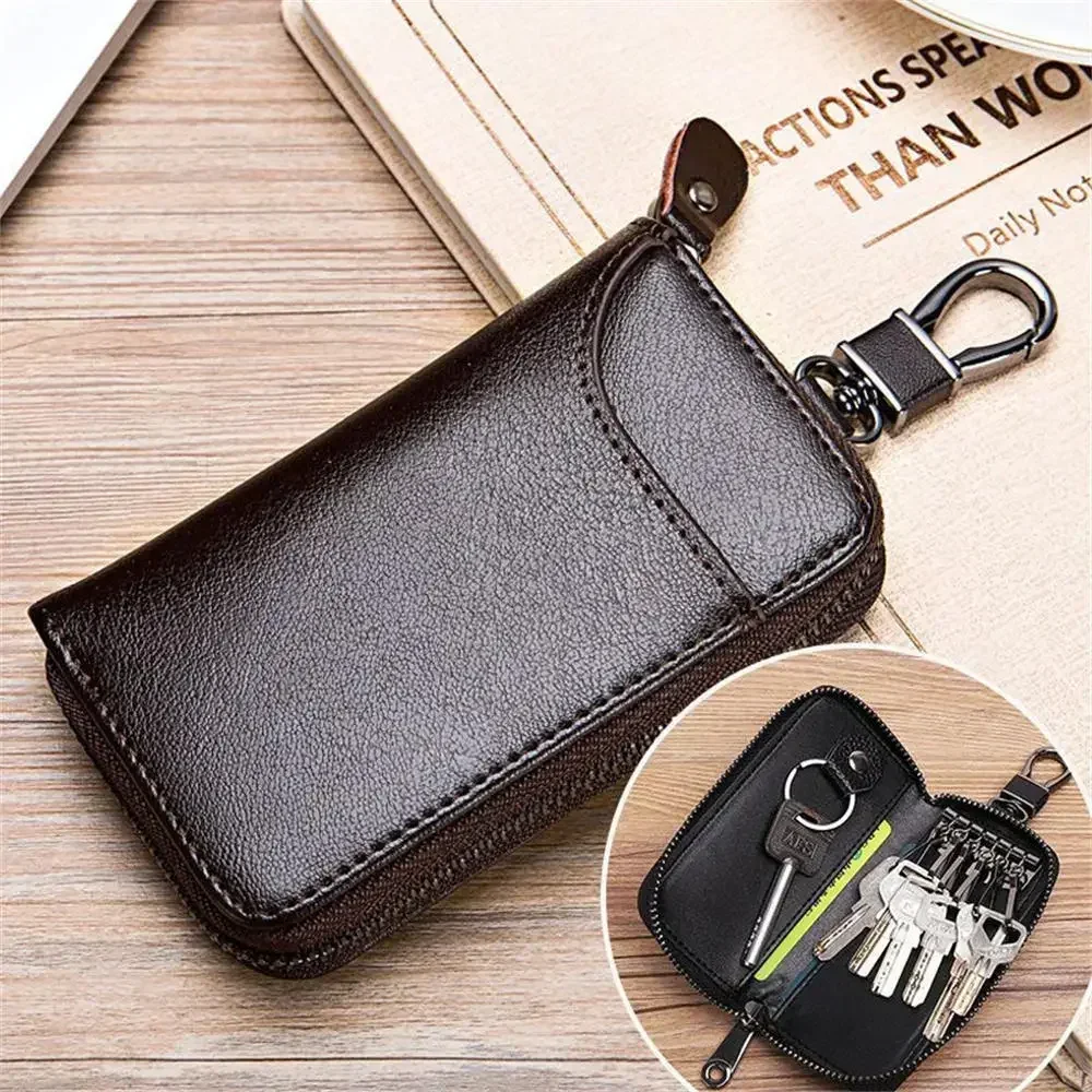 

Organizer Men Keychain Leather Holder Women Split Card Bag Key Pouch Car Key Housekeeper Key Cow Wallet Case