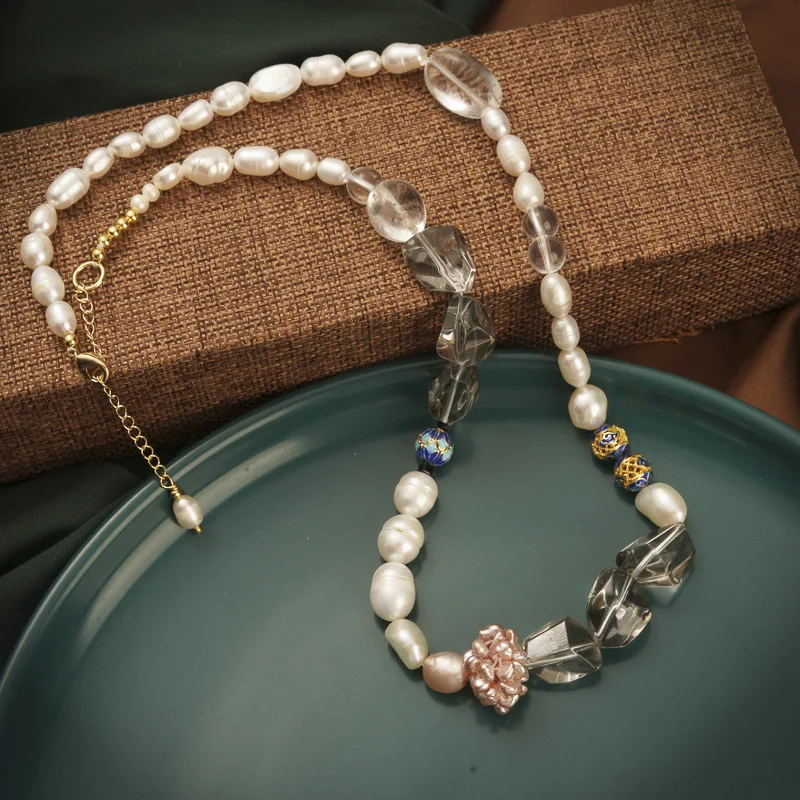 

Special-shaped bai shuijing cloisonne necklace the tide series holiday sweater chain street freshwater pearl necklace
