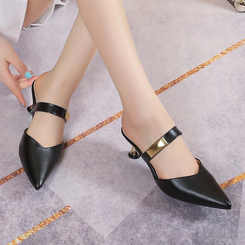 Women's sandals Women Pointed Toe Thin Heel Women Pumps Split Leather High Heels Women Stiletto Heels Rivet Handmade