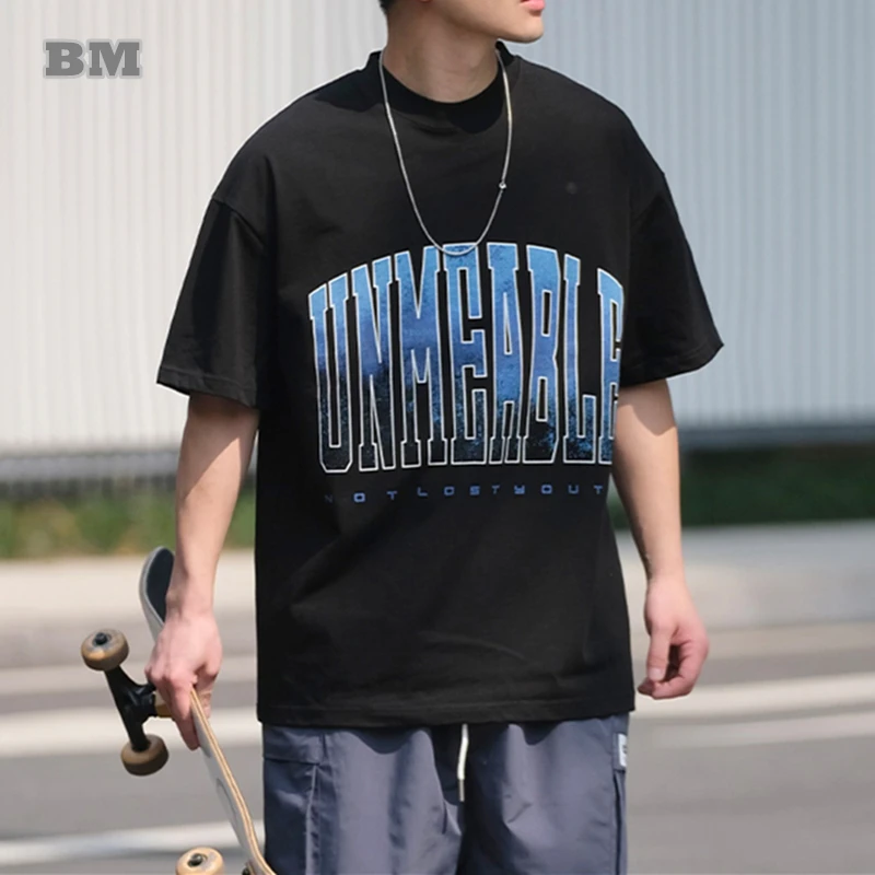 

Summer Korean Hip Hop Oversize T-Shirt Men Clothing Japanese Streetwear Letter Print Short Sleeve Tee Harajuku Casual Tops Male