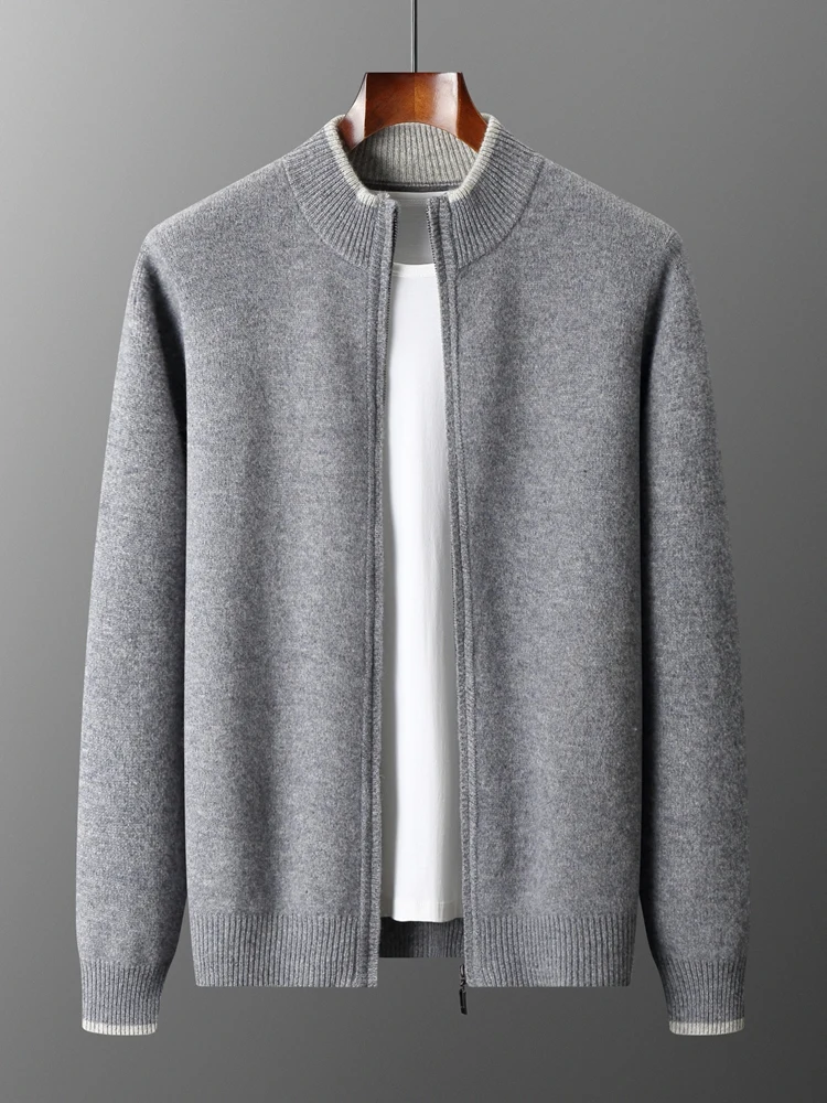 Осенне-зимние мужские шерстяные кардиганы на молнии толстый свитер с ложным