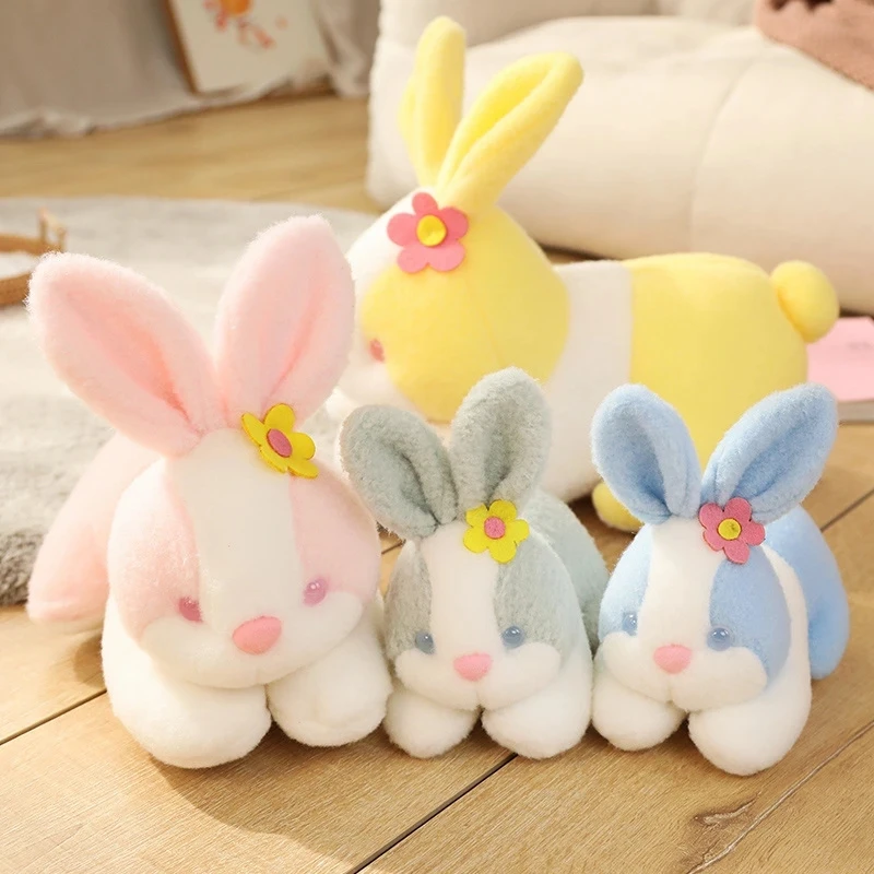 

Simulation New Cute Soft Rabbit With Flower Soft Cuddly Bunny Toys Stuffed Animal Plush Rabbit Toy Room Decor Nice Gift for Kids