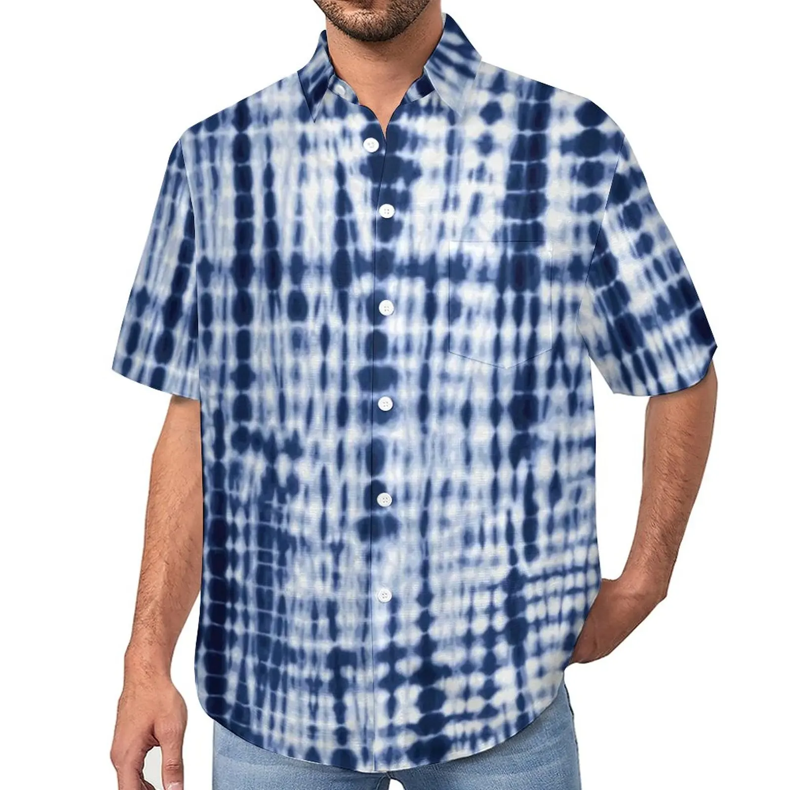 

Рубашка мужская оверсайз в стиле ретро, Повседневная Блузка с художественным винтажным принтом, с коротким рукавом, в гавайском стиле, под заказ, подарок для отпуска, синяя