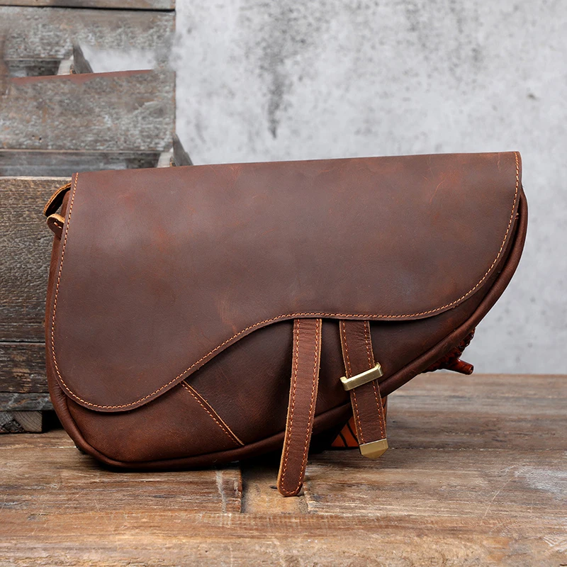 

Винтажная мужская кожаная сумка-слинг Crazy Horse, вместительная нагрудная сумка с пряжкой, сумка через плечо