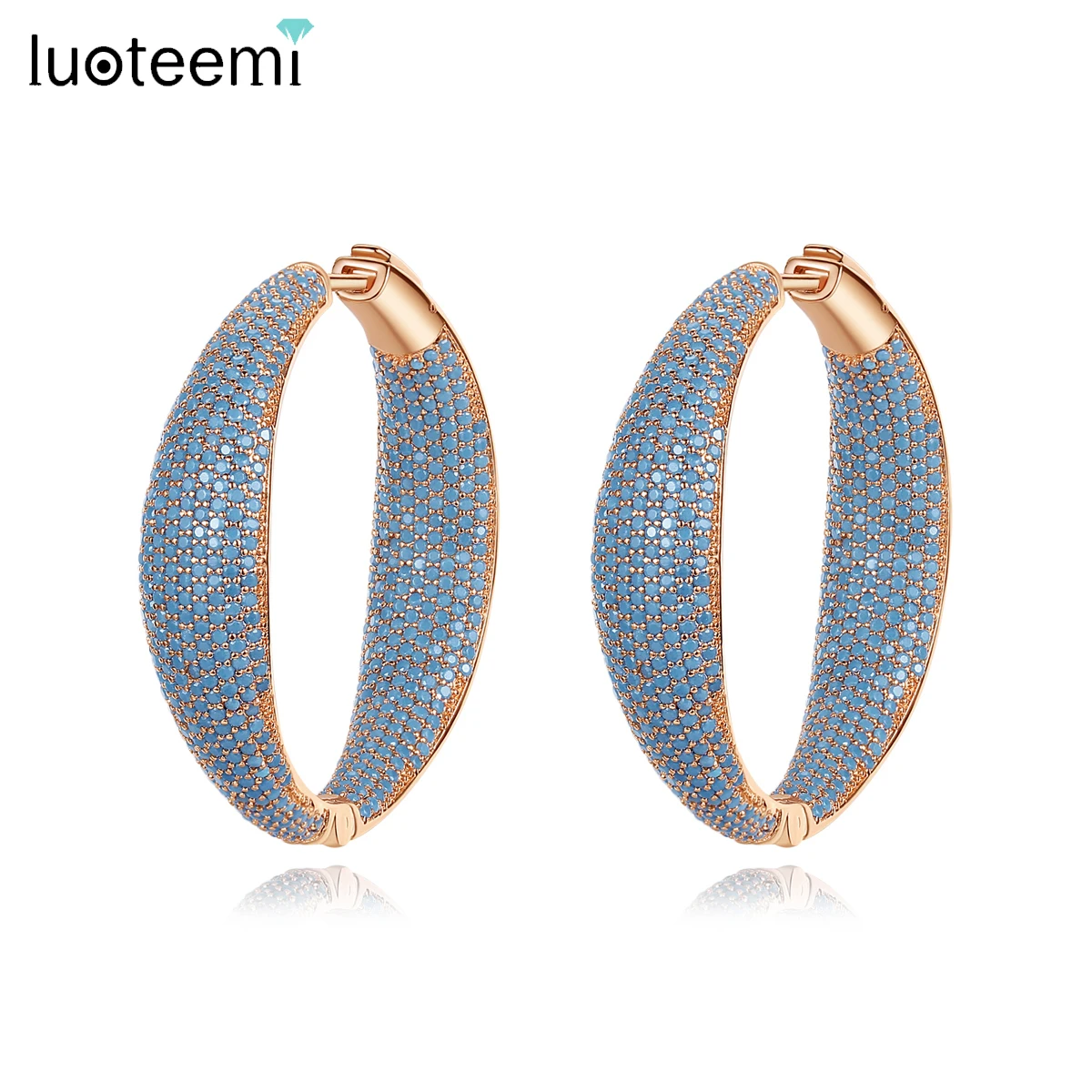 

LUOTEEMI Noble Bohemia Style Big Round Loop Hoop Earrings for Sexy Women with Blue AAA CZ Fashion Jewelry Ear Cuff Brincos Gifts