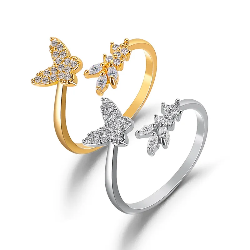 

Lovely Rhinestone Butterfly Ring for Women Adjustable Engagment Ring Fashion Insect Boho Gift for Girlfriends Luxury Jewelry