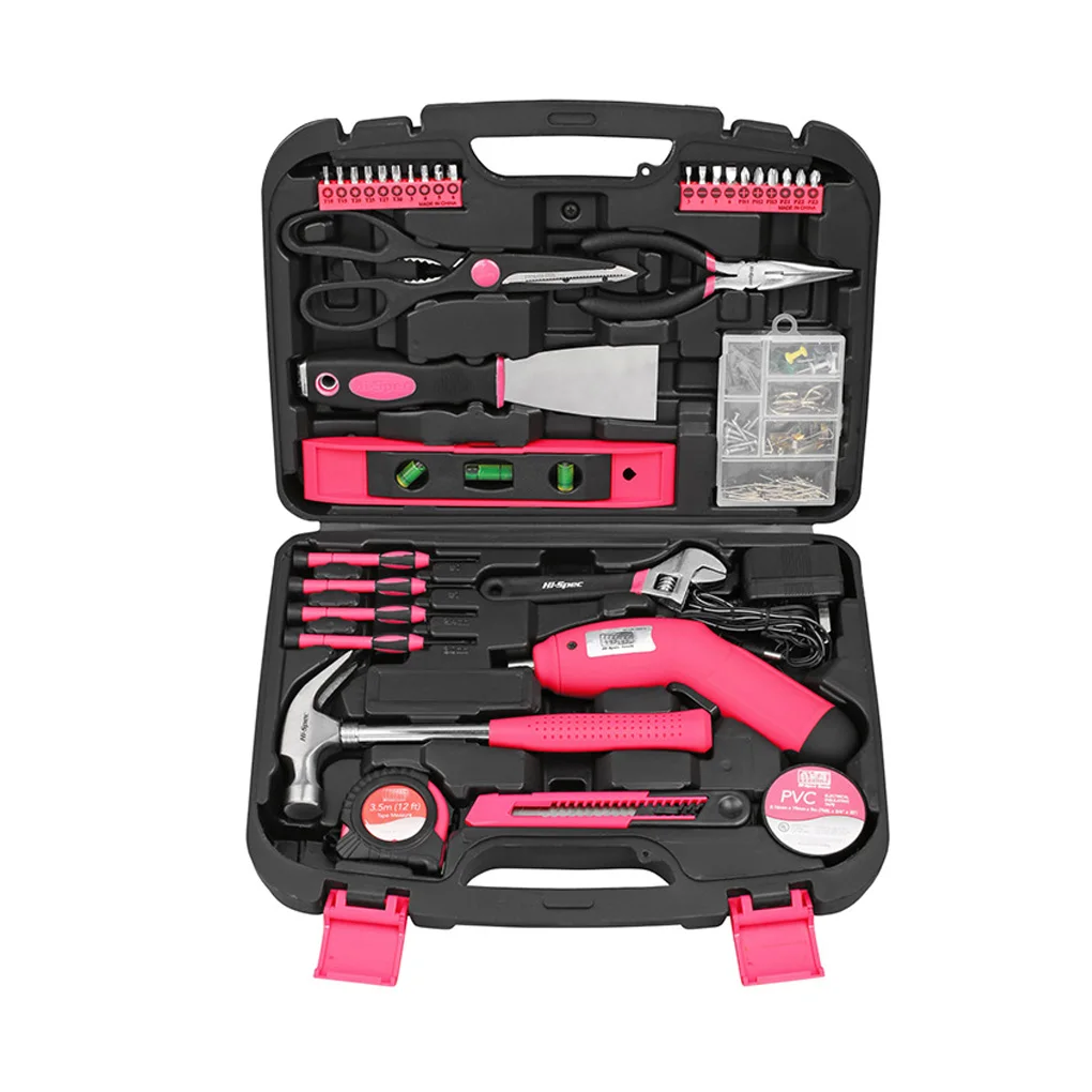 

135Pcs DIY Household Practical Tools Set 4.8V Handy Cordless Screwdriver Hammer Scissors Measuring Tape