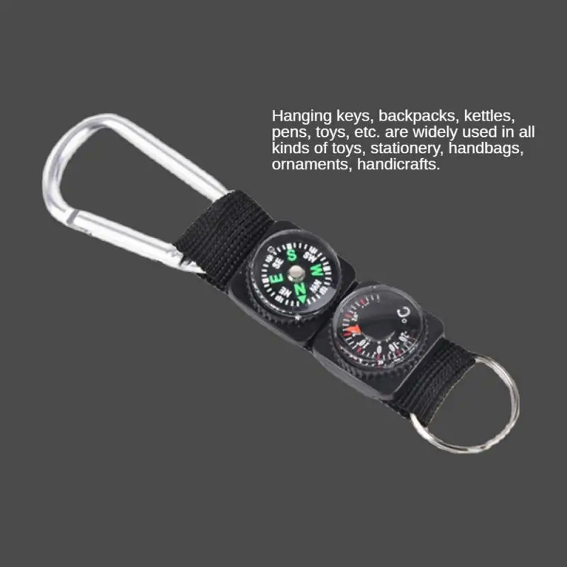 

Mini Outdoor Sports Metal Carabiner Thermometer Compass Key Chain Multifunctional Plastic Compass Camping Keychain Compasses