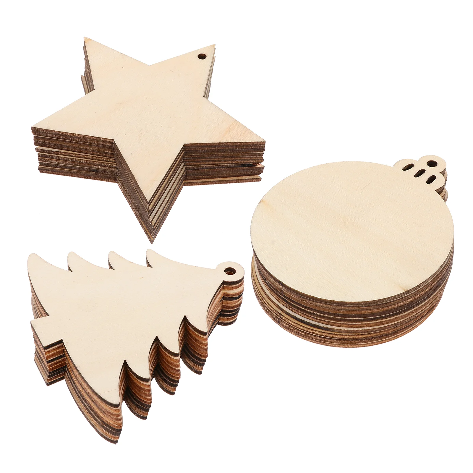 

30pcs Christmas Wood Ornaments Craft Wooden Pieces Xmas Tree Star and Wood Embellishment Pendant for Xmas Party Tree Hangings