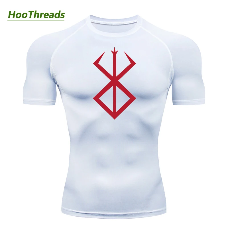 Anime Berserk Print Mens Compression Shirts Short Sleeve Gym Workout Fitness Undershirts Quick Dry Athletic T-Shirt Tees Tops