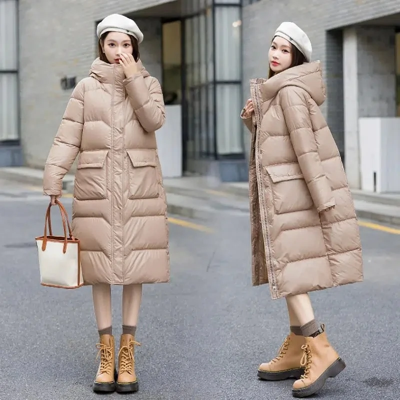 Cotton Jacket Women 2022 Autumn Winter New Long Hat Big Pocket Pure Color Fashion Korean Version Loose Thick Warm Coats Female