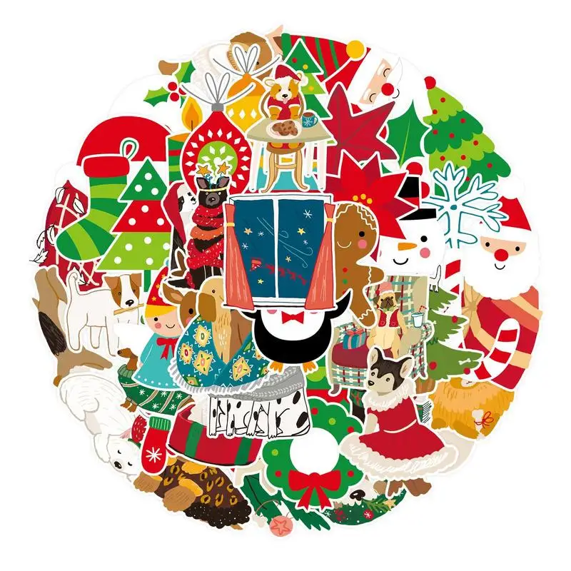 

50PCS Colorful Christmas Stickers Laptop Skateboard Gift Water Bottle Luggage Sticker Waterproof Holiday Decals