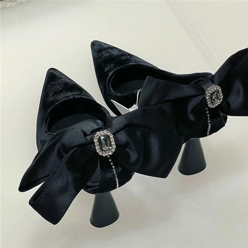 Sexy Pointed Toe Women Pumps Hollow Out Prom Dress Shoes Black Bowknot Design Ladies High Heels Fashion Stiletto Summer Sandals